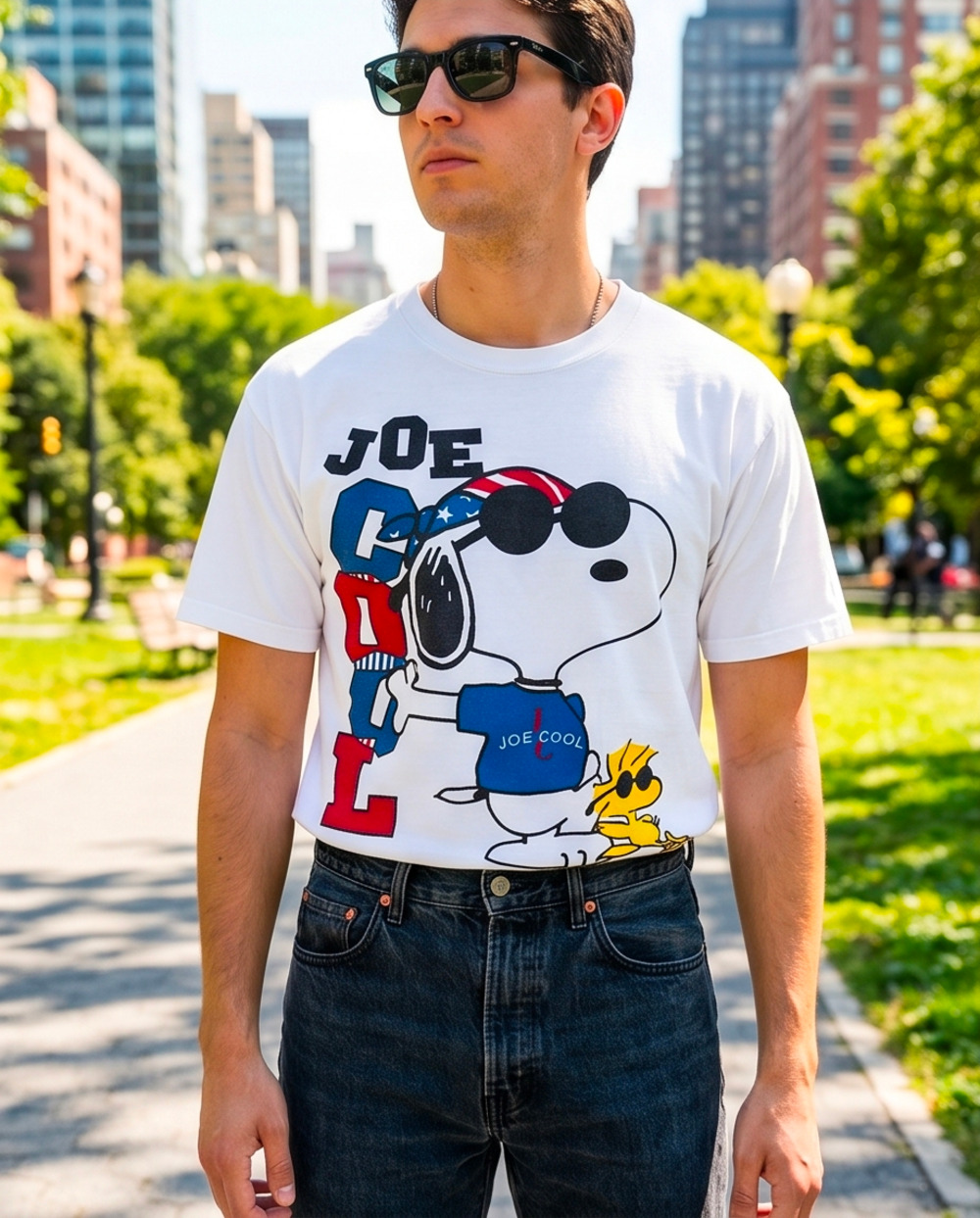 Vintage 90s Peanuts Joe Cool Snoopy Graphic T-Shirt White